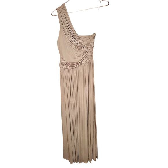 RONNY KOBO Brown Tan One Shoulder Neckline Pleated Bodice Killian Gown Size M - Picture 5 of 15